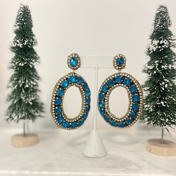 Beautiful Large Hoop Earrings With Blue Crystals - Picture 2 of 4